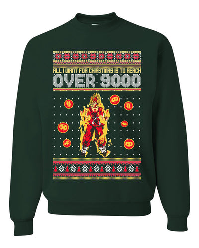 DBZ Anime Cartoon Fan Reach Over 9,000 Ugly Christmas Sweater Unisex Crewneck Sweatshirt