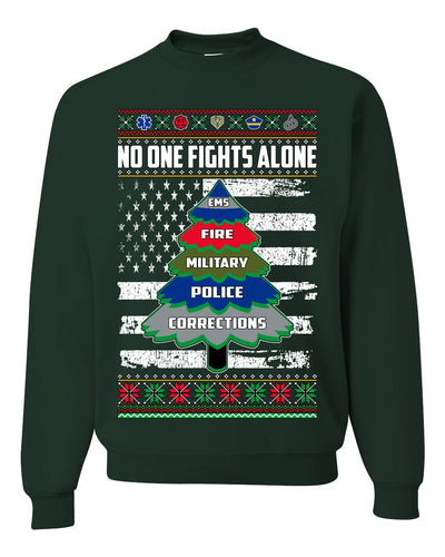 No One Fights Alone Holiday First Responder Police Fire Emt Ugly Christmas Sweater Unisex Crewneck Sweatshirt