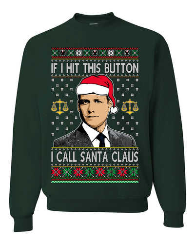 Harvey Hit This Button I Call Santa Specter TV Show Parody Ugly Christmas Sweater Unisex Crewneck Sweatshirt