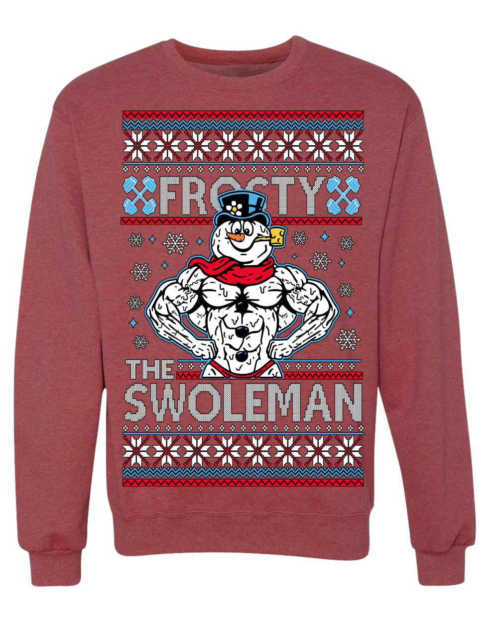 Frosty the Swoleman Funny Workout Lifting Snowman MovieUgly Christmas Sweater Crewneck Sweatshirt