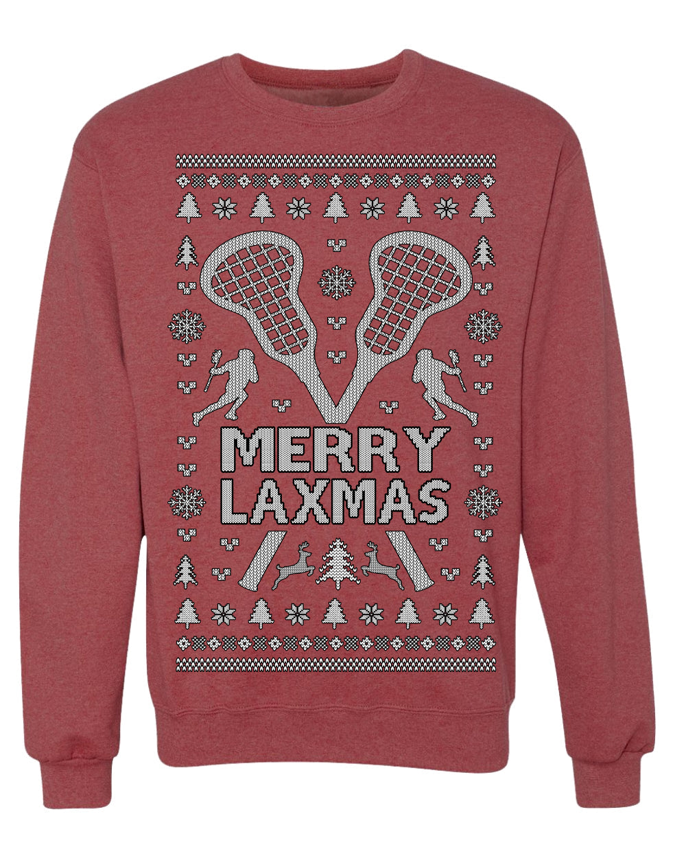 Merry Laxmas Funny Lacrosse Sports LAX Teen Sports Pun Ugly Christmas Sweater Crewneck Sweatshirt
