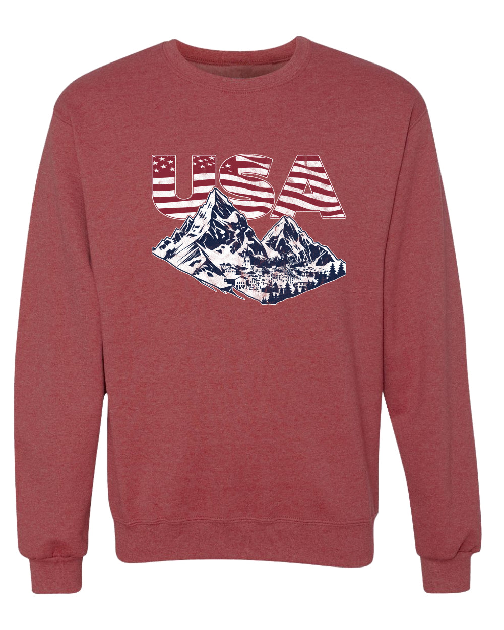 USA Winter Team Sports Fan Collection | USA Flag Mountainscape Sweater, Unisex Crewneck Sweatshirts