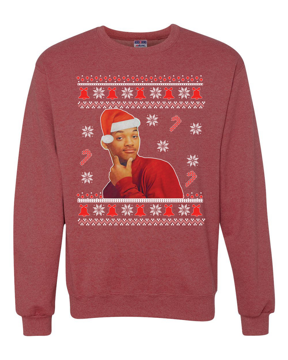 Will Smith Fresh Prince Of Bel Air Christmas Xmas Candy Cane Ugly Christmas Sweater Unisex Crewneck Sweatshirt