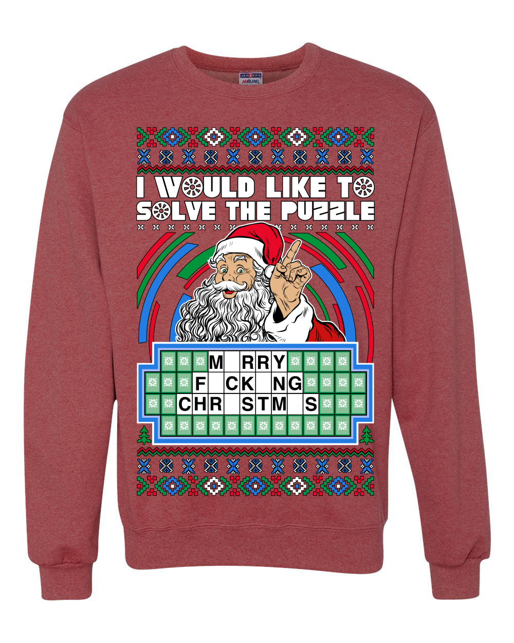 Santa Game Show I'd Like To Solve the Puzzle Wheel Ugly Christmas Sweater Unisex Crewneck Sweatshirt