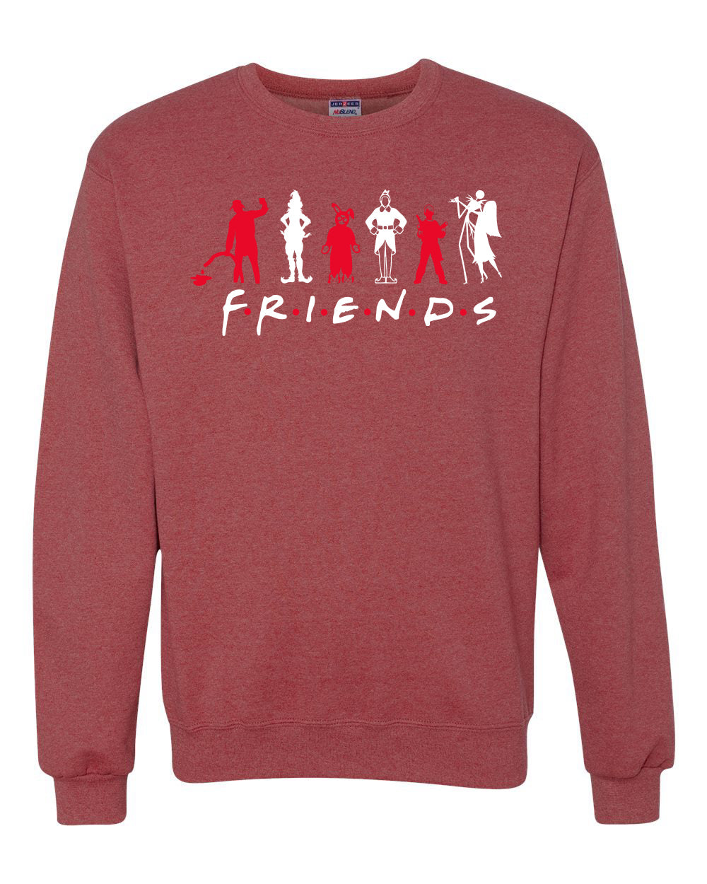 Iconic Holiday Movie Charcters Friends Parody Red White Ugly Christmas Sweater Unisex Crewneck Sweatshirt