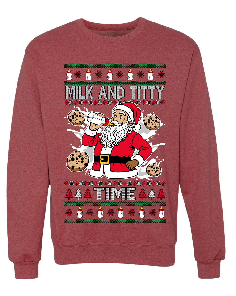 Milk And Titty Time, Unisex Ugly Christmas Sweater Crewneck Sweatshirts