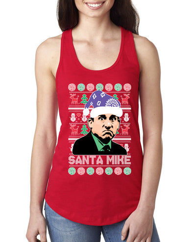 Santa Mike Michael Scott The Office Ugly Christmas Sweater Ladies Racerback Tank Top