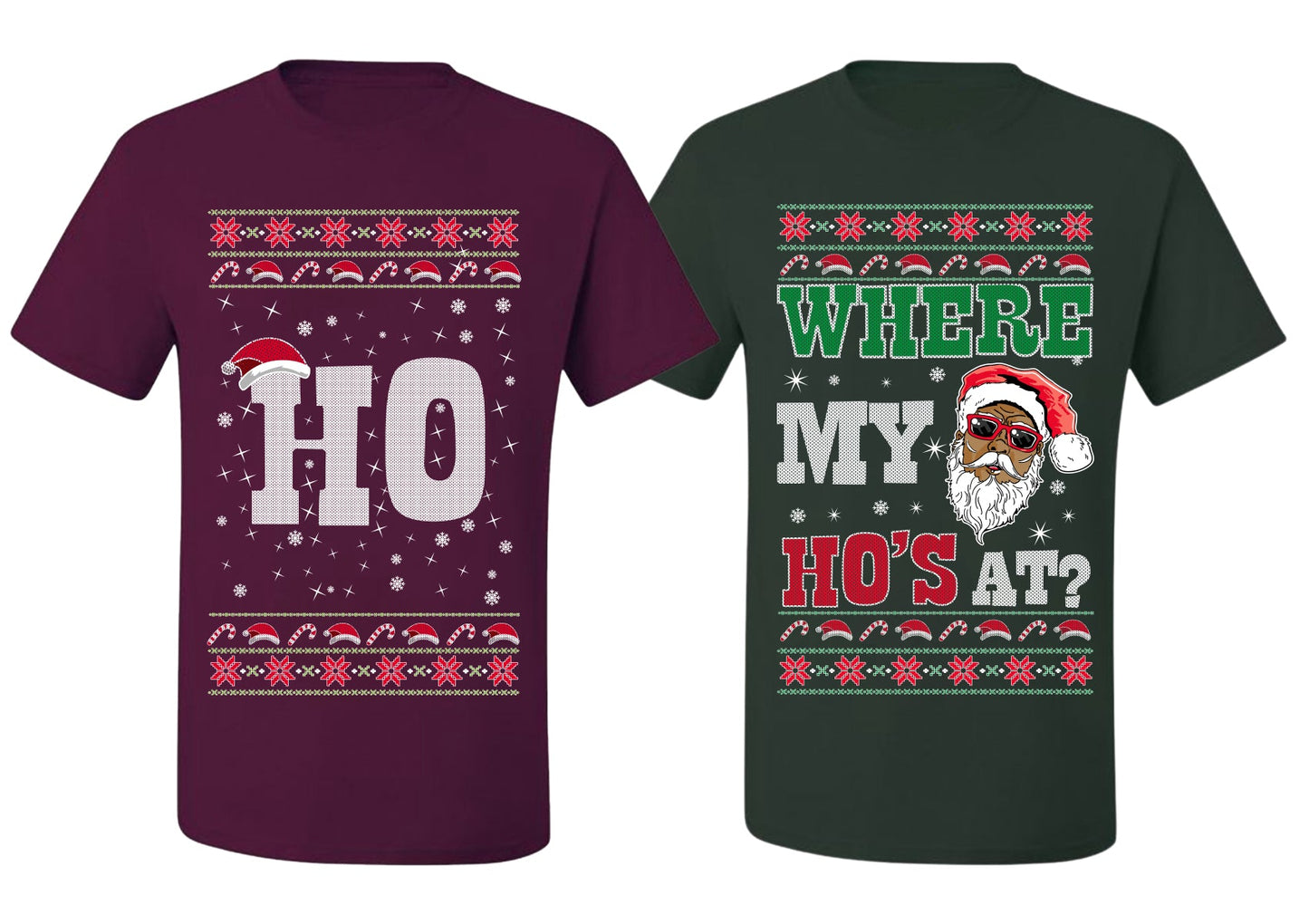 Where My Ho's At? Ho Ugly Christmas Matching Couples Crewneck T-Shirt
