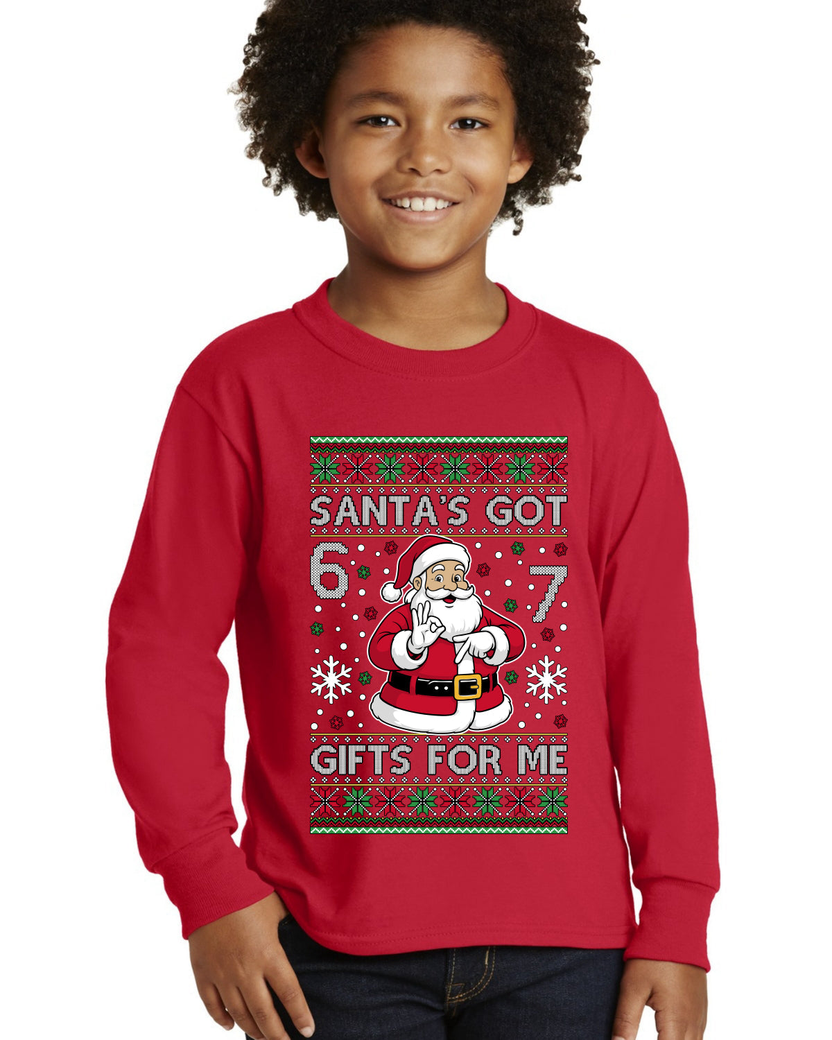 Santa's Got 6 7 Gifts For Me Ugly Christmas Sweater For Kids | Youth Longsleeve Shirt