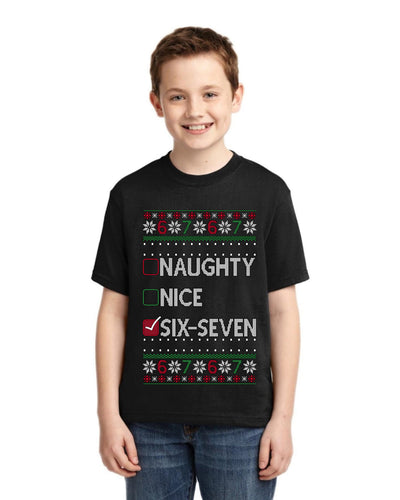 Naughty Nice 6 7 Checklist Ugly Christmas Sweater For Kids | Unisex Boys Girls Graphic Youth T-Shirt