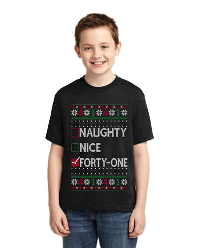 Naughty Nice 4 1 Checklist Ugly Christmas Sweater For Kids | Unisex Boys Girls Graphic Youth T-Shirt