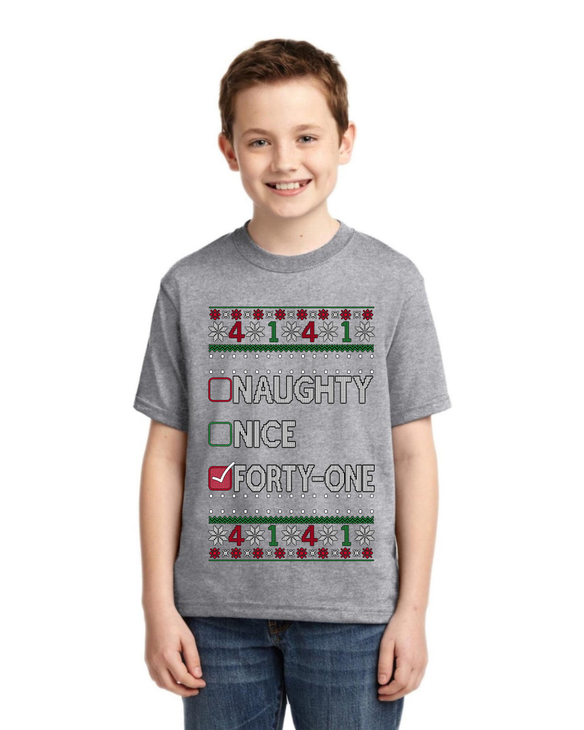 Naughty Nice 4 1 Checklist Ugly Christmas Sweater For Kids | Unisex Boys Girls Graphic Youth T-Shirt