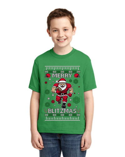 Merry Blitzmas, Football Christmas Sweater Design Ugly Christmas Sweater For Kids | Unisex Boys Girls Graphic Youth T-Shirt