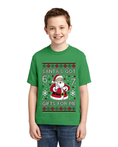 Santa's Got 6 7 Gifts For Me Ugly Christmas Sweater For Kids | Unisex Boys Girls Graphic Youth T-Shirt