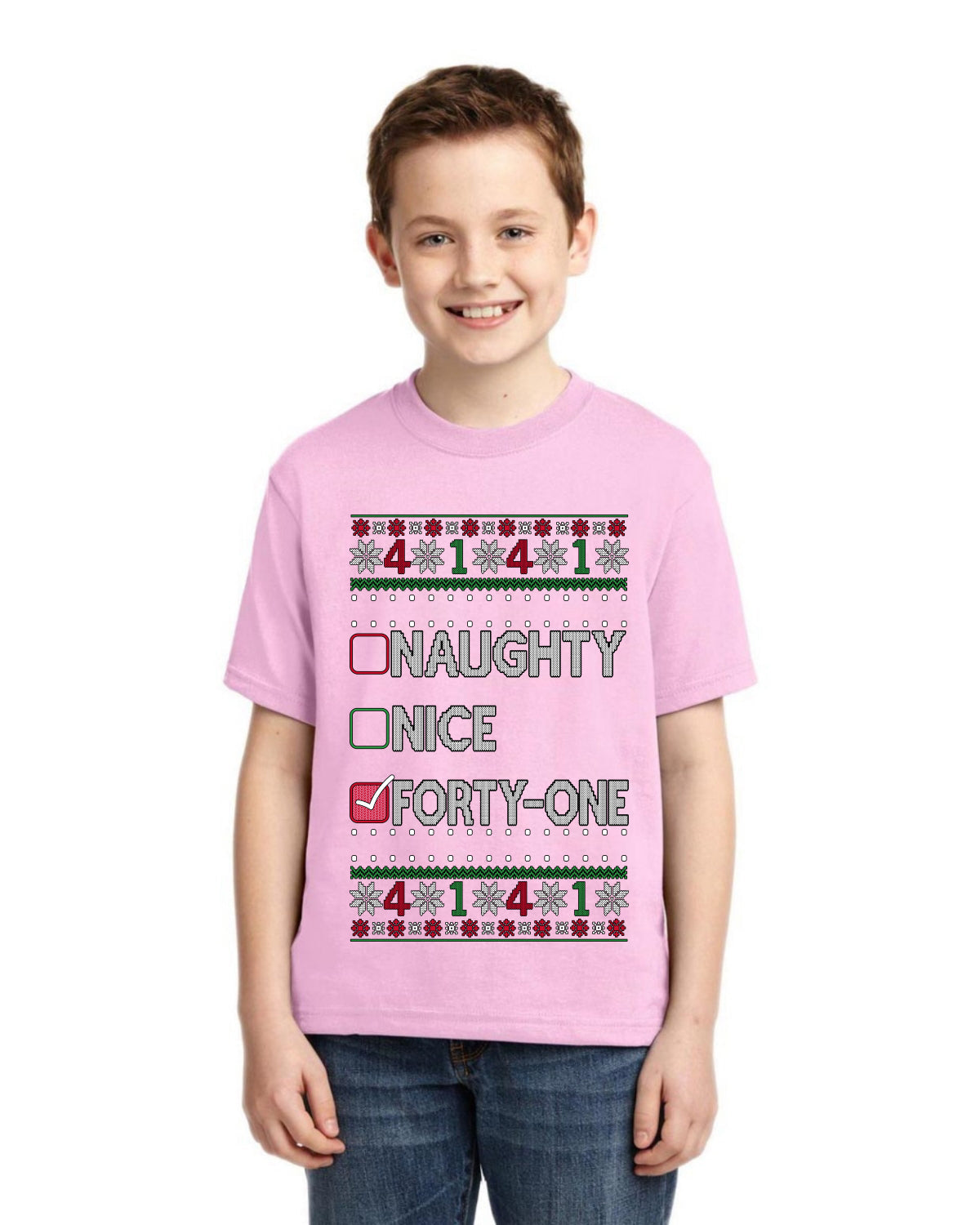 Naughty Nice 4 1 Checklist Ugly Christmas Sweater For Kids | Unisex Boys Girls Graphic Youth T-Shirt