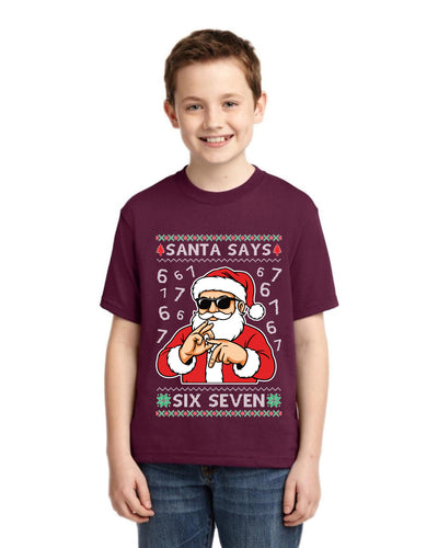 Santa Says 6 7 Numbers Meme Ugly Christmas Sweater For Kids | Unisex Boys Girls Graphic Youth T-Shirt