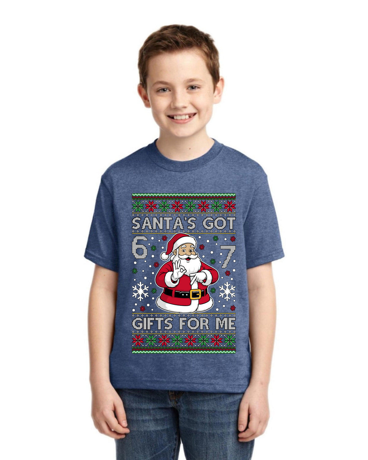 Santa's Got 6 7 Gifts For Me Ugly Christmas Sweater For Kids | Unisex Boys Girls Graphic Youth T-Shirt