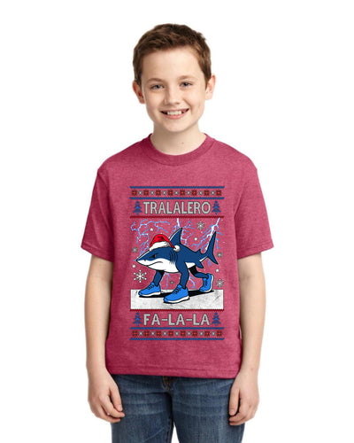 Tralalero Fa La La Brainrot Ugly Christmas Sweater For Kids | Unisex Boys Girls Graphic Youth T-Shirt