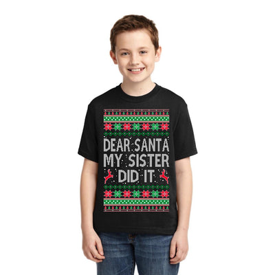 Dear Santa My Sister Did It Christmas Unisex Boys Girls Graphic Youth T-Shirt