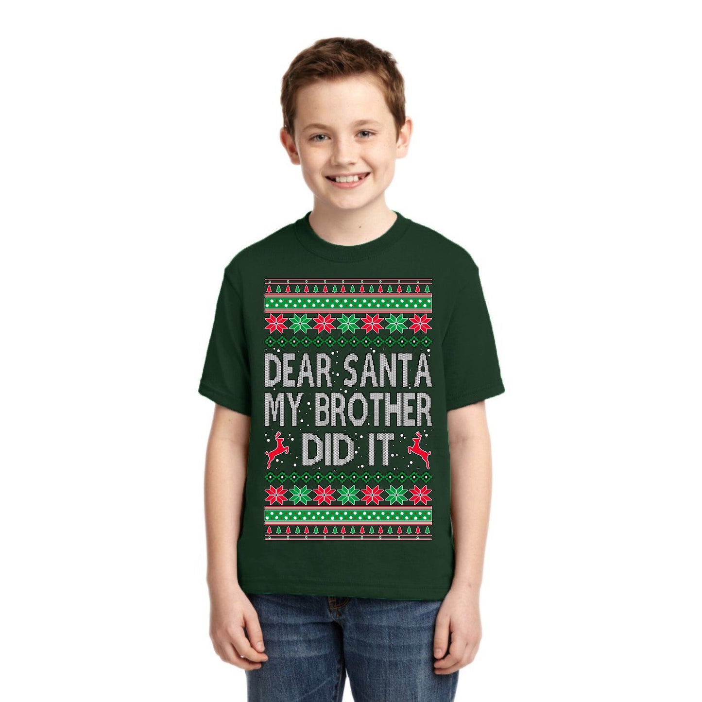 Dear Santa My Brother Did It Christmas Unisex Boys Girls Graphic Youth T-Shirt