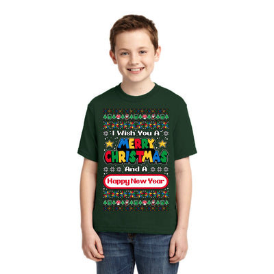 8-Bit Video Game Merry Christmas And A Happy New Year Christmas Unisex Boys Girls Graphic Youth T-Shirt