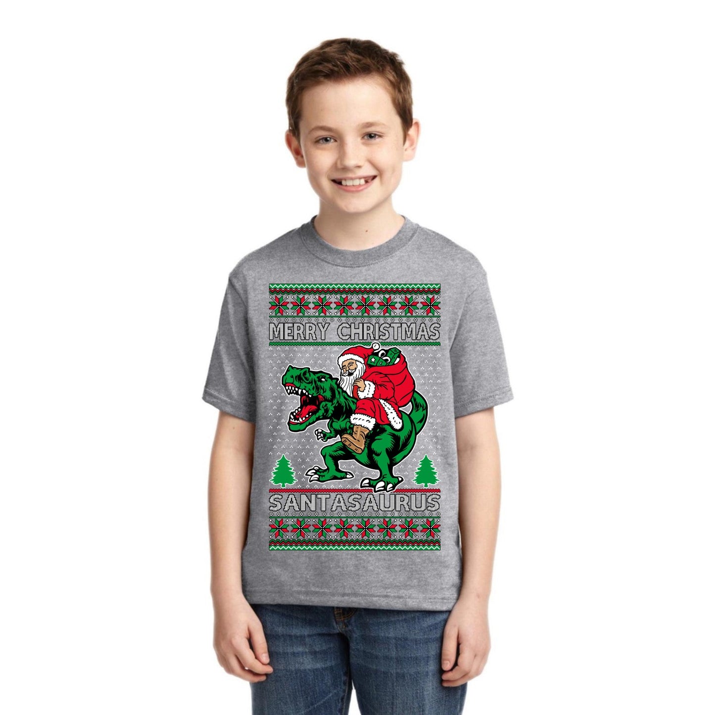 Santasaurus Dinosaur Santa Merry Christmas Christmas Unisex Boys Girls Graphic Youth T-Shirt
