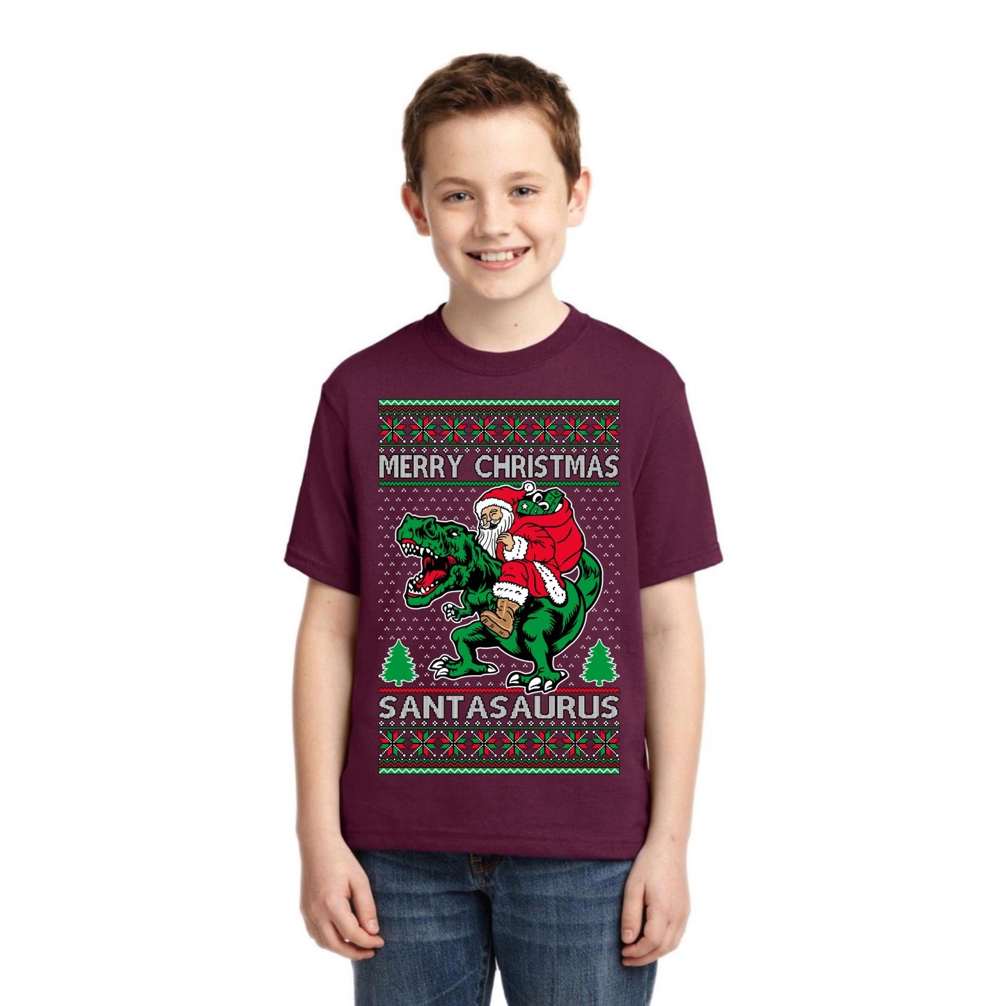 Santasaurus Dinosaur Santa Merry Christmas Christmas Unisex Boys Girls Graphic Youth T-Shirt