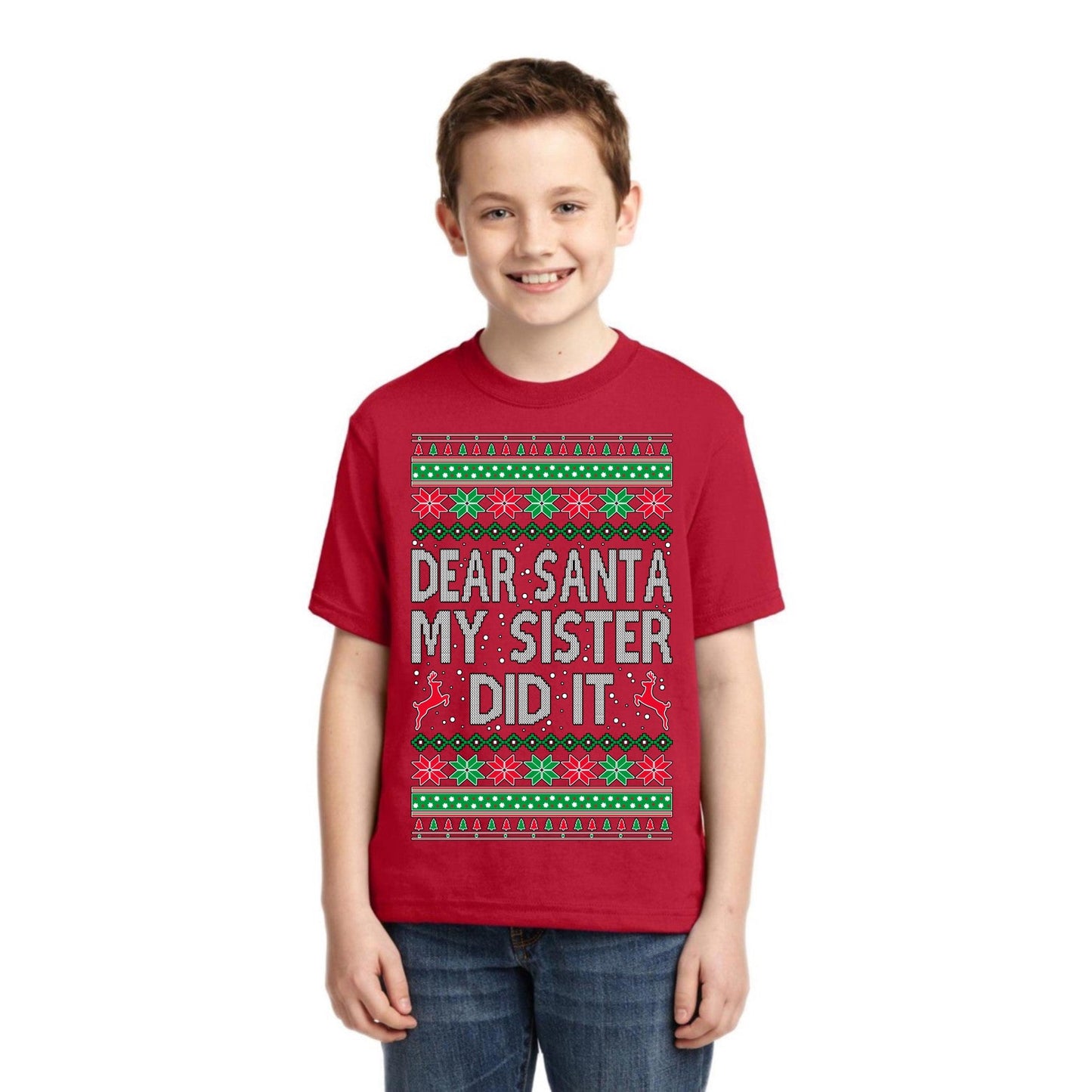 Dear Santa My Sister Did It Christmas Unisex Boys Girls Graphic Youth T-Shirt