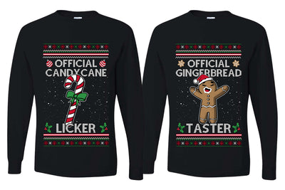 Official Candy Cane Licker Gingerbread Taster Sweater Girlfriend Boyfriend Gift His and Hers Matching Ugly Christmas Couple Long Sleeve Shirt
