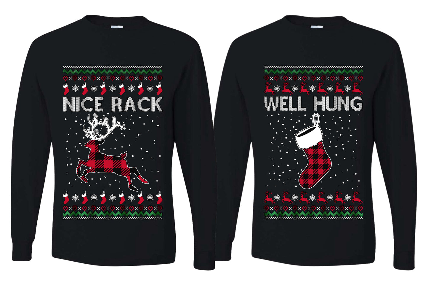 Nice Rack, Well Hung Sweater Girlfriend Boyfriend Gift His and Hers Matching Ugly Christmas Couple Long Sleeve Shirt