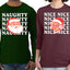 Naughty, Nice Santa Claus Mrs Claus Couples Shirt Girlfriend Boyfriend Gift His and Hers Matching Ugly Christmas Couple Long Sleeve Shirt