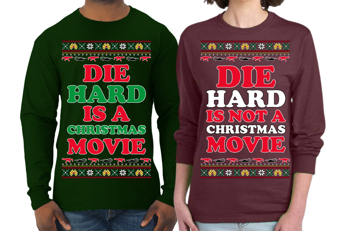 Die Hard is a Not Christmas Movie | McClane Nakatomi Matching His and Hers Couples Shirt  Girlfriend Boyfriend Gift His and Hers Matching Ugly Christmas Couple Long Sleeve Shirt