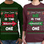 She is Naughty One, He is the Naughty One Funny Couples Shirt Girlfriend Boyfriend Gift His and Hers Matching Ugly Christmas Couple Long Sleeve Shirt