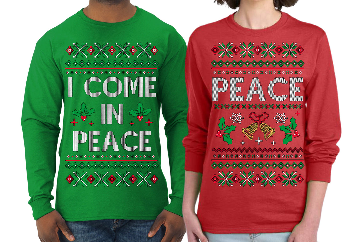 I Come in Peace Funny Matching His and Hers Couples Shirt Girlfriend Boyfriend Gift His and Hers Matching Ugly Christmas Couple Long Sleeve Shirt