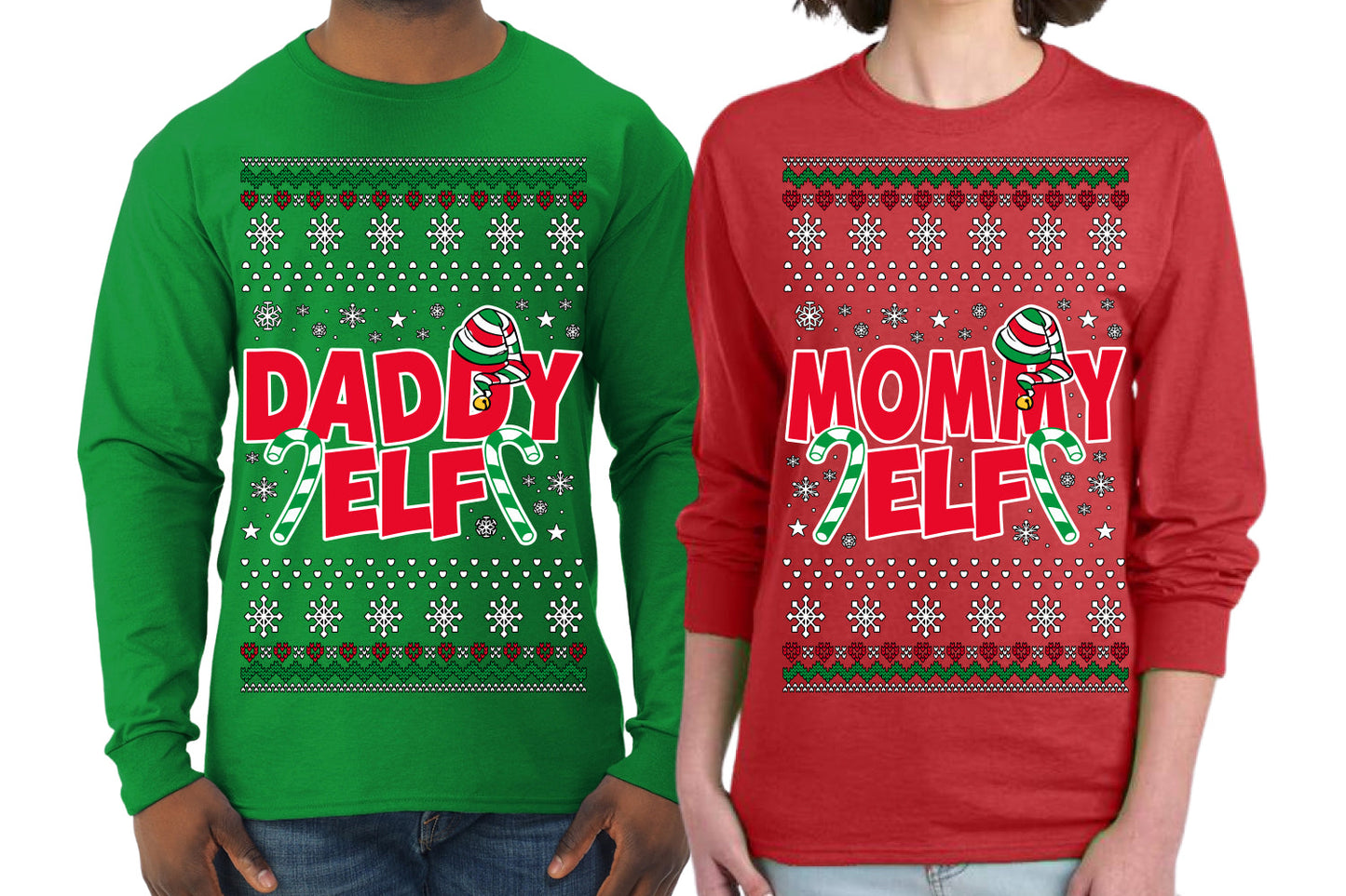 Daddy Elf Mommy Elf Matching His and Hers Couples Shirt Girlfriend Boyfriend Gift His and Hers Matching Ugly Christmas Couple Long Sleeve Shirt
