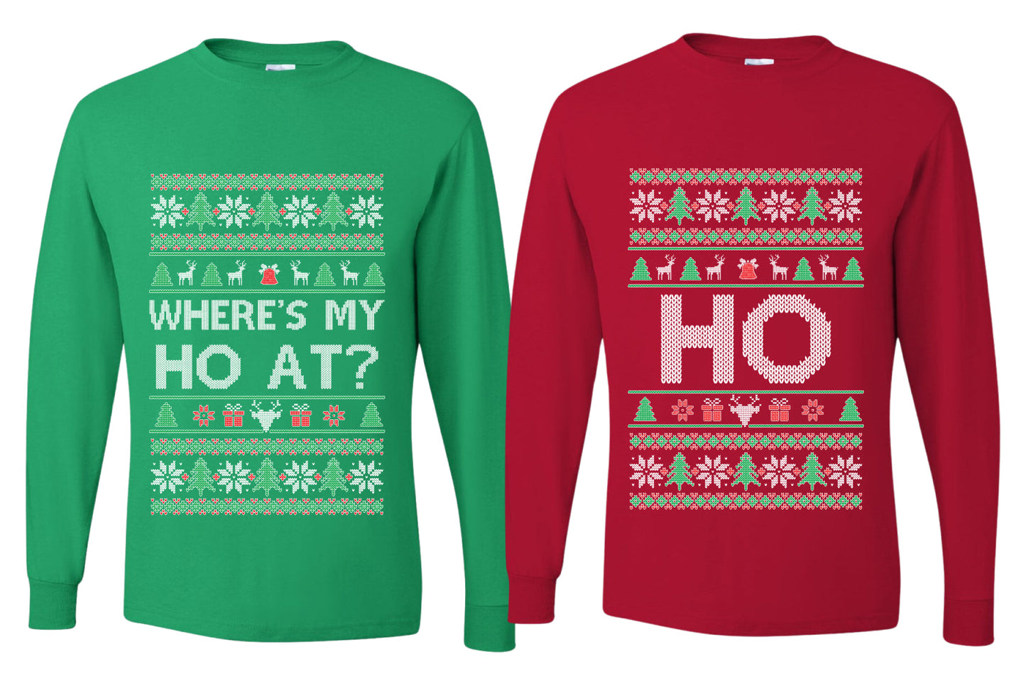 Where's My Ho At? Ho Sweater Girlfriend Boyfriend Gift His and Hers Matching Ugly Christmas Couple Long Sleeve Shirt