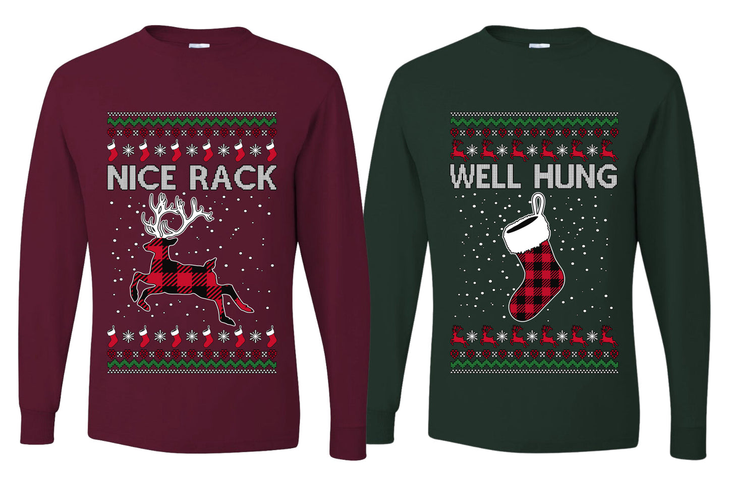 Nice Rack, Well Hung Sweater Girlfriend Boyfriend Gift His and Hers Matching Ugly Christmas Couple Long Sleeve Shirt