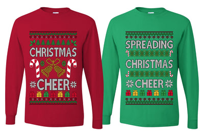 Spreading Christmas Cheer Sweater Girlfriend Boyfriend Gift His and Hers Matching Ugly Christmas Couple Long Sleeve Shirt