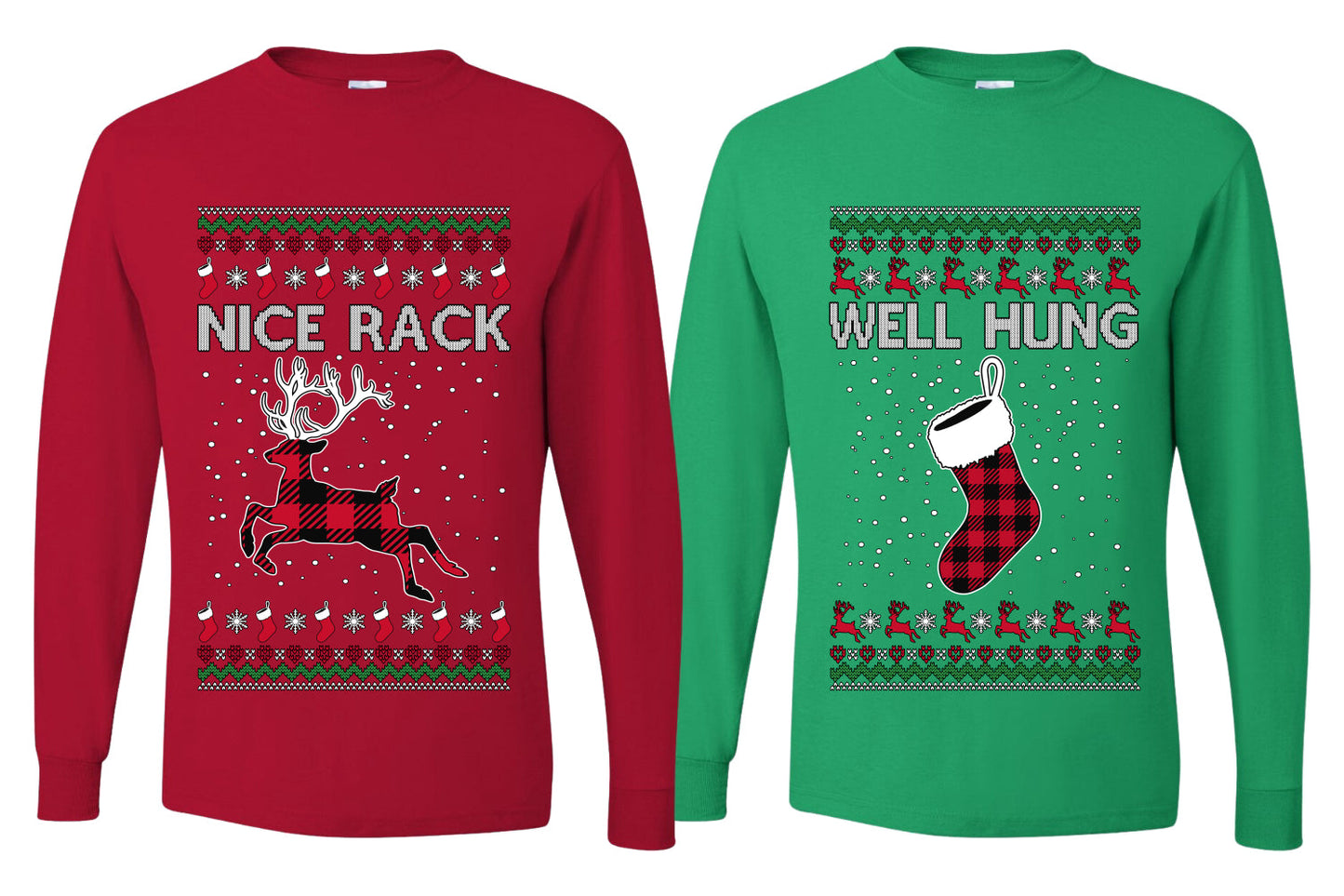 Nice Rack, Well Hung Sweater Girlfriend Boyfriend Gift His and Hers Matching Ugly Christmas Couple Long Sleeve Shirt