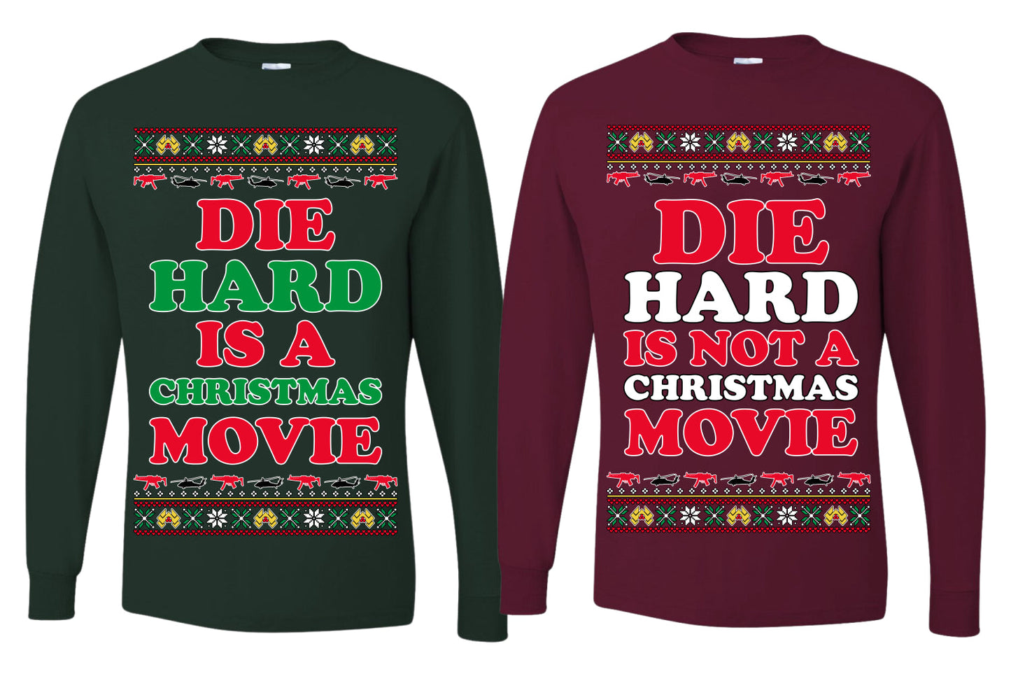 Die Hard is a Not Christmas Movie | McClane Nakatomi Matching His and Hers Couples Shirt  Girlfriend Boyfriend Gift His and Hers Matching Ugly Christmas Couple Long Sleeve Shirt