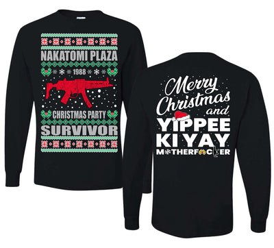 Christmas Party Survivor Nakatomi Plaza 1988 Ugly Christmas Front and Back Sweater Mens Long Sleeve Shirt