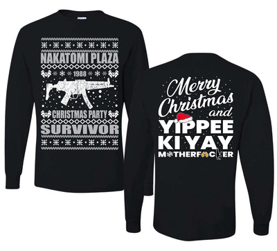 Nakatomi Plaza Christmas Party Survivor 1988 Ugly Christmas Front and Back Sweater Mens Long Sleeve Shirt