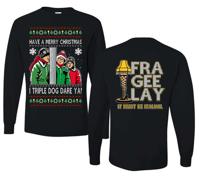 I Triple Dog Dare Ya Merry Story Ugly Christmas Front and Back Sweater Mens Long Sleeve Shirt
