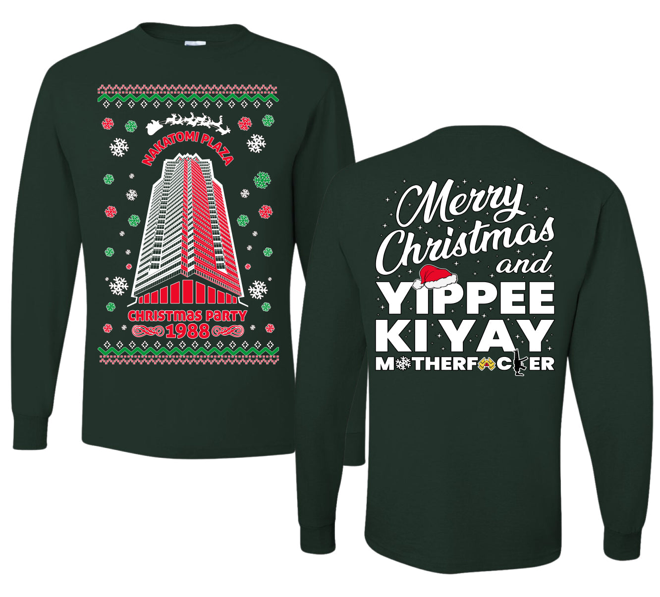 Nakatomi Plaza Christmas Party 1988 Ugly Christmas Front and Back Sweater Mens Long Sleeve Shirt