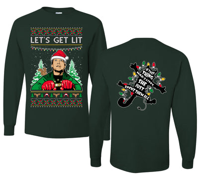Let's Get Lit Clark Vacation Movie Parody Ugly Christmas Front and Back Sweater Mens Long Sleeve Shirt