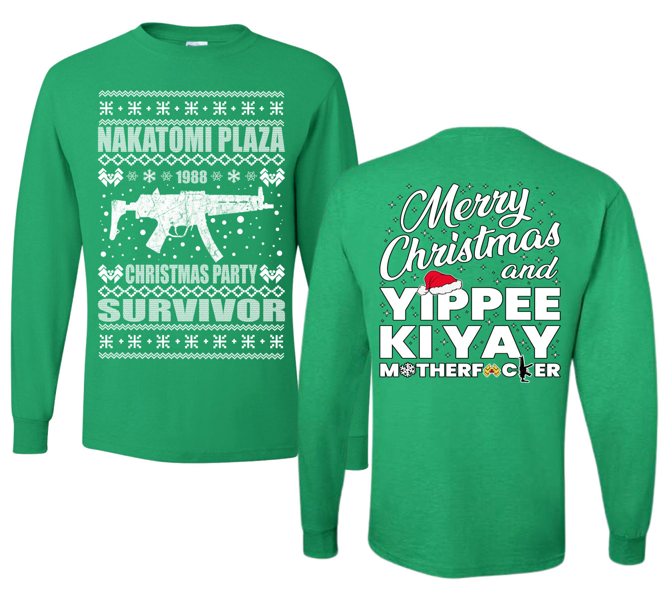 Nakatomi Plaza Christmas Party Survivor 1988 Ugly Christmas Front and Back Sweater Mens Long Sleeve Shirt
