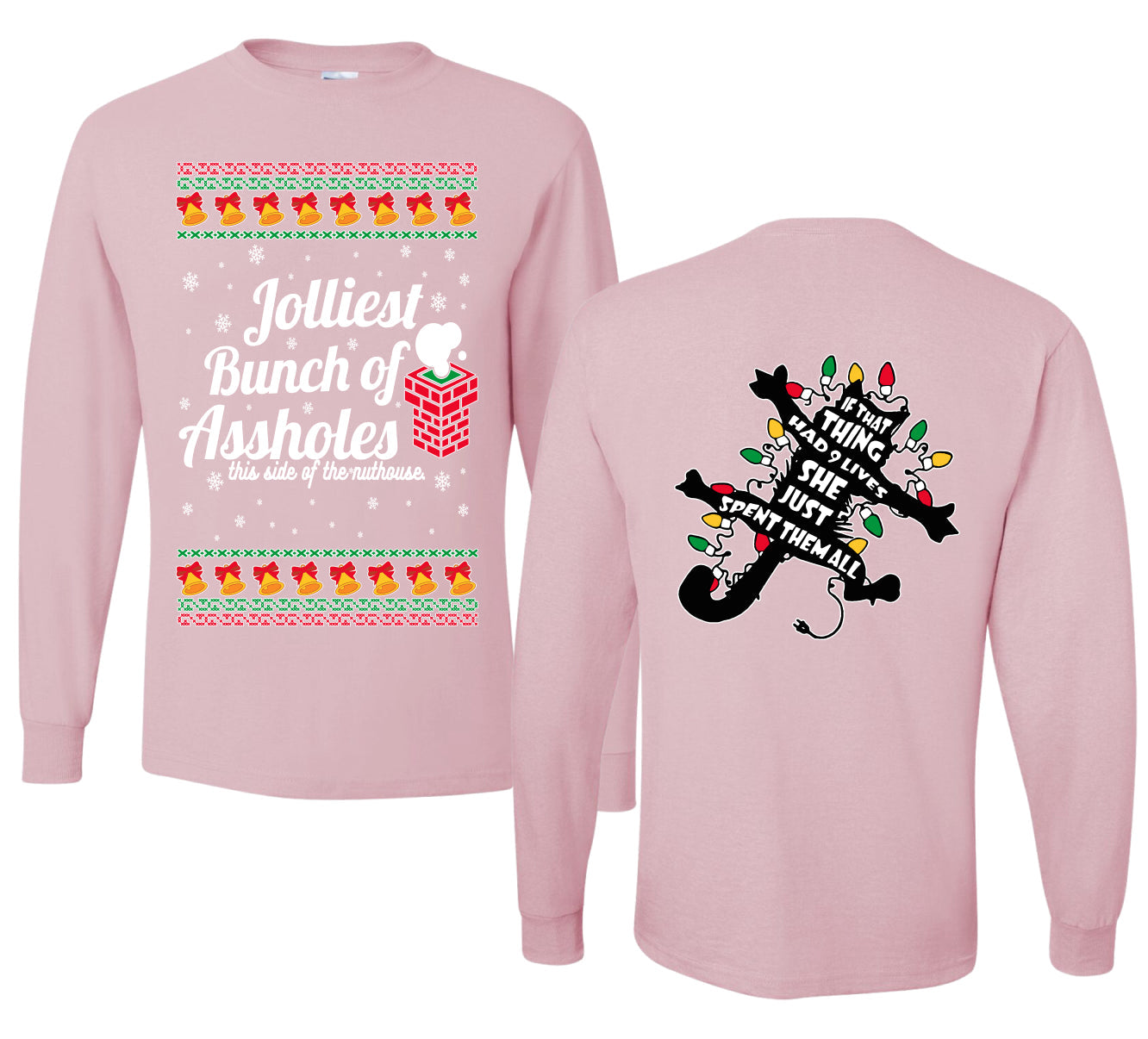 Jolliest Bunch of Assholes Xmas Movie Ugly Christmas Front and Back Sweater Mens Long Sleeve Shirt