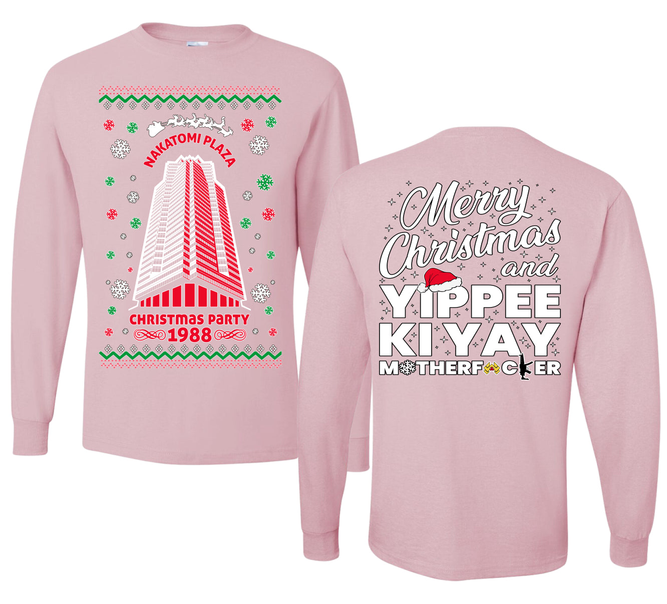 Nakatomi Plaza Christmas Party 1988 Ugly Christmas Front and Back Sweater Mens Long Sleeve Shirt