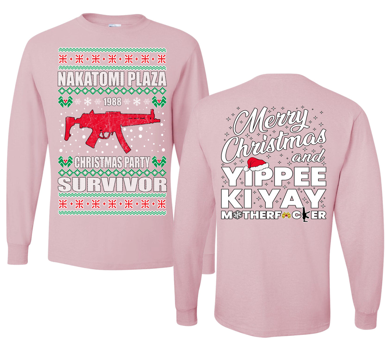 Christmas Party Survivor Nakatomi Plaza 1988 Ugly Christmas Front and Back Sweater Mens Long Sleeve Shirt