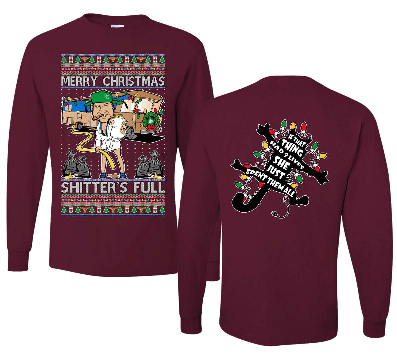 Merry Christmas Shitter's Full Ugly Christmas Front and Back Sweater Mens Long Sleeve Shirt
